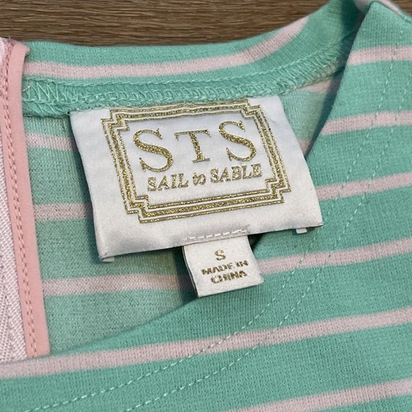 Sail To Sable Shift Dress SZ Small Short Sleeve Mint Green Stripe Gold Back Zip - Picture 6 of 10